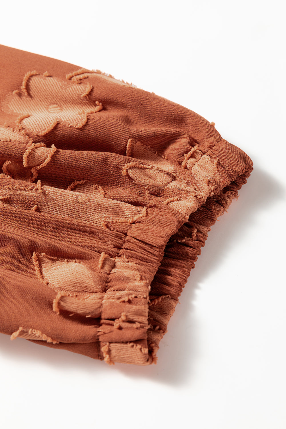 Cinnamon Plus Size Textured 3D Flower Pattern Ruffle Hem 3/4 Sleeve Long Dress (Warehouse Exclusives)