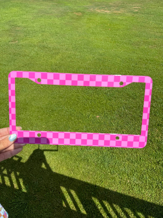 Pink Checkered License Plate Frame 