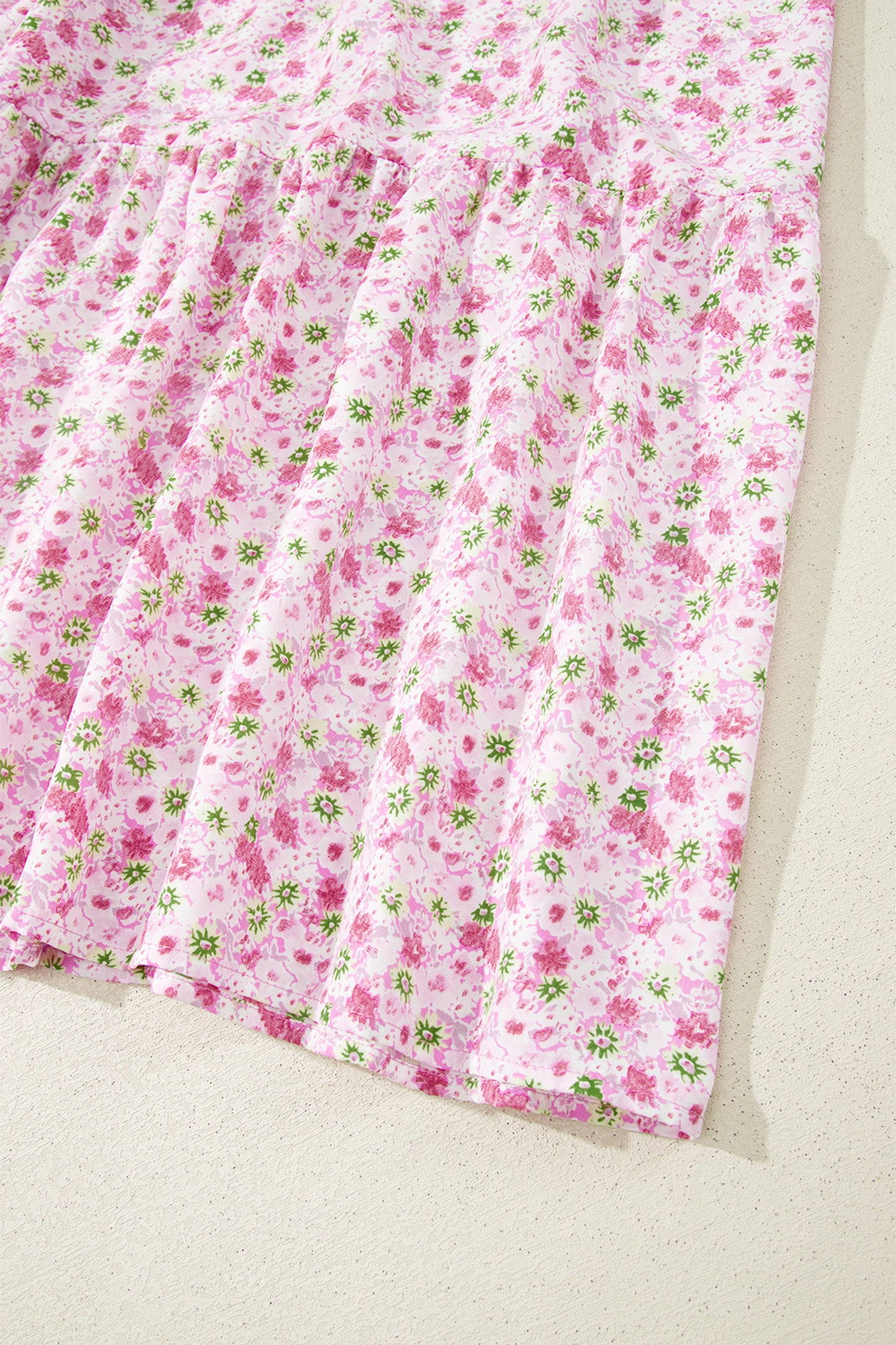 Floral Short Bubble Sleeve Shirred High Waist Maxi Dress