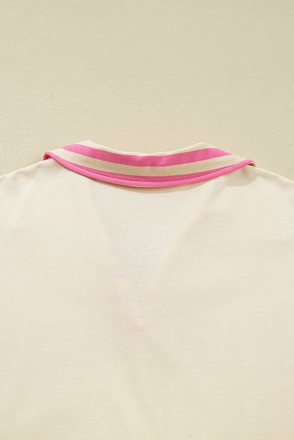 Plus size pink stripe polo collar drop shoulder sweatshirt from Modern Grace, featuring a cozy casual style and relaxed fit.