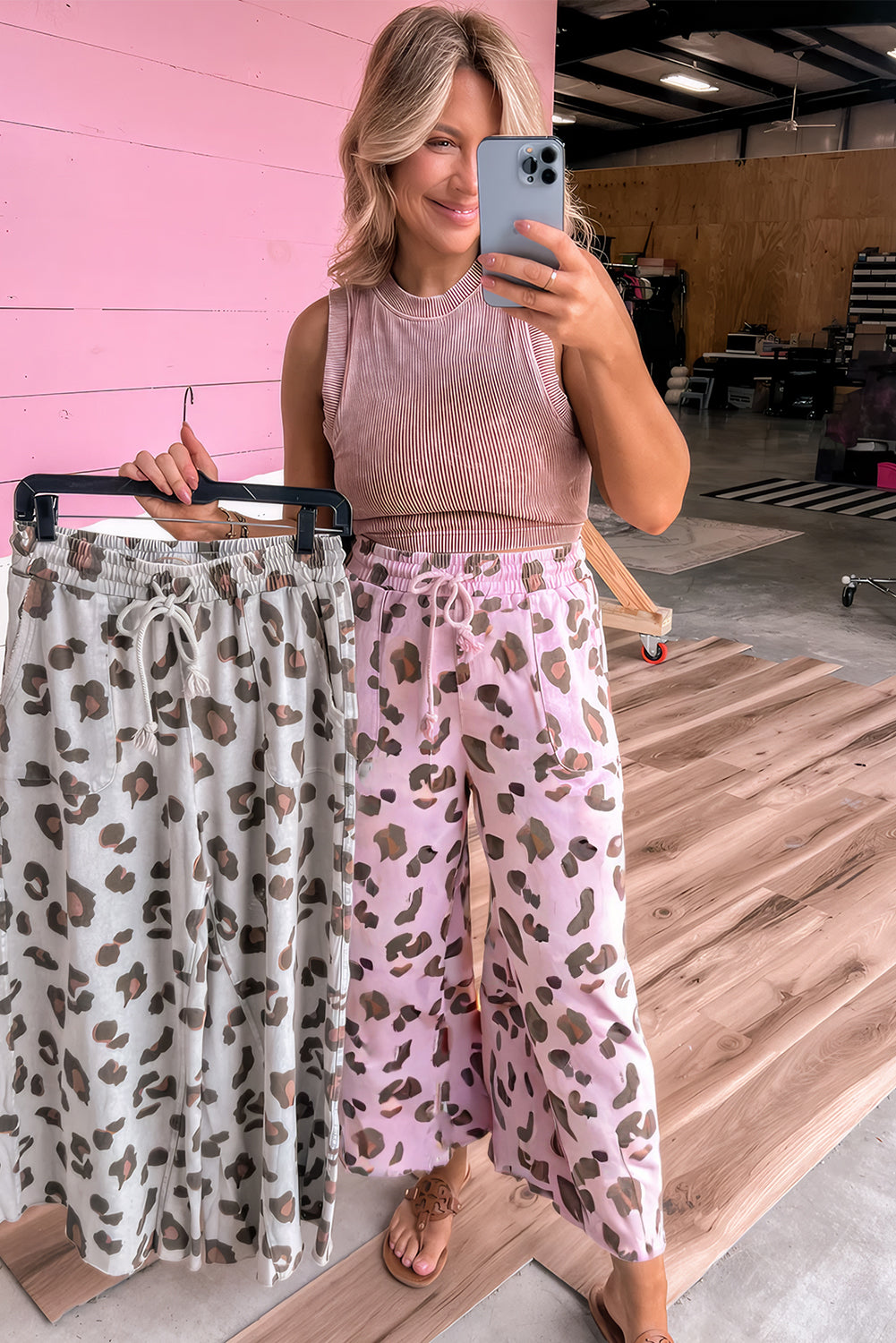 Pink Drawstring Leopard Print Pants (Warehouse exclusives- online only)