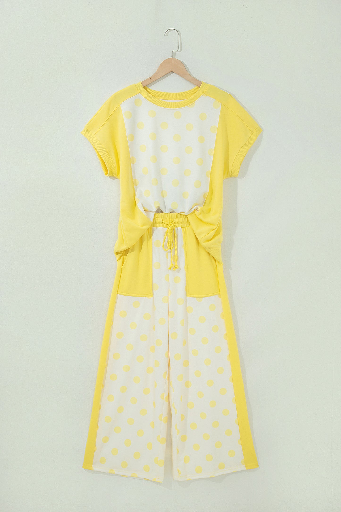 Polka Dot Color Block Wide Leg Pant Set