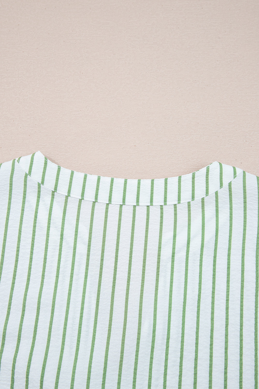 Green Stripe Flower Puff Sleeve Notched V Neck Babydoll Blouse (Warehouse Exclusives - Online only!)