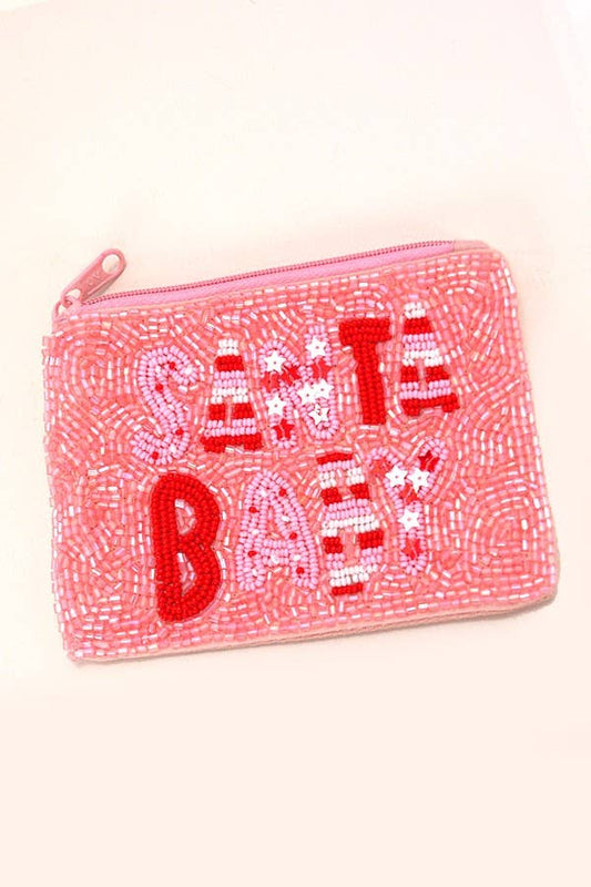 SANTA BABY CHRISTMAS HOLIDAY SEED BEAD POUCH COIN PURSE