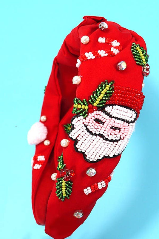 RED SANTA CLAUS CHRISTMAS HOLIDAY SEED BEAD HEADBAND