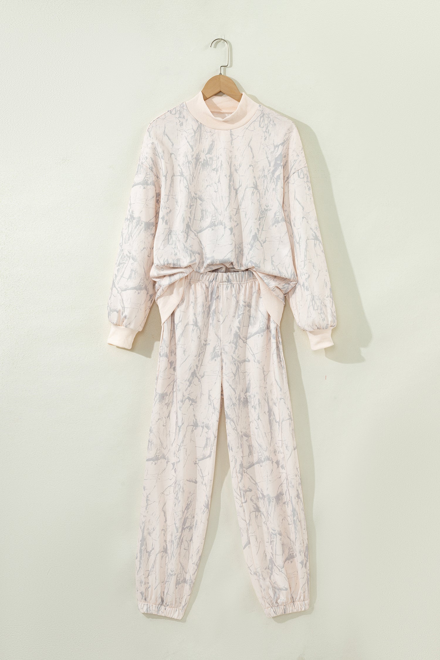 Modern Grace khaki camo print jogger pants set, two-piece casual outfit with comfortable joggers and matching top, online exclusive.