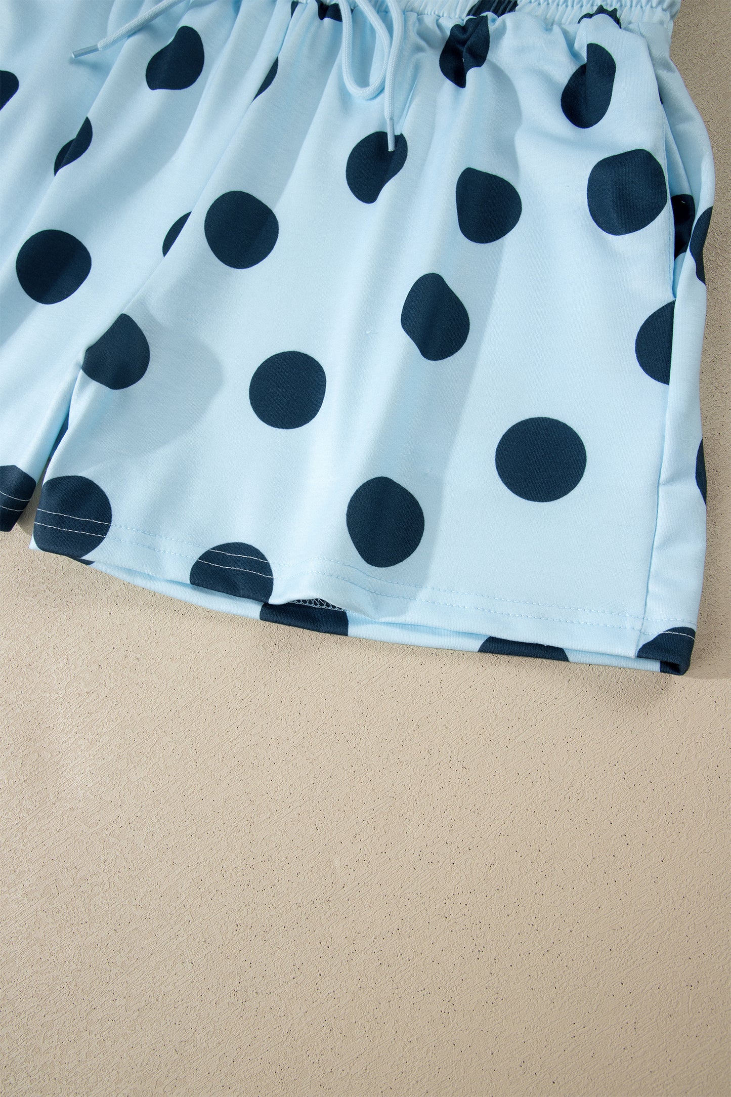 Polka Dot Print Loose Tee Drawstring Elastic Waist 2 Piece Short Set