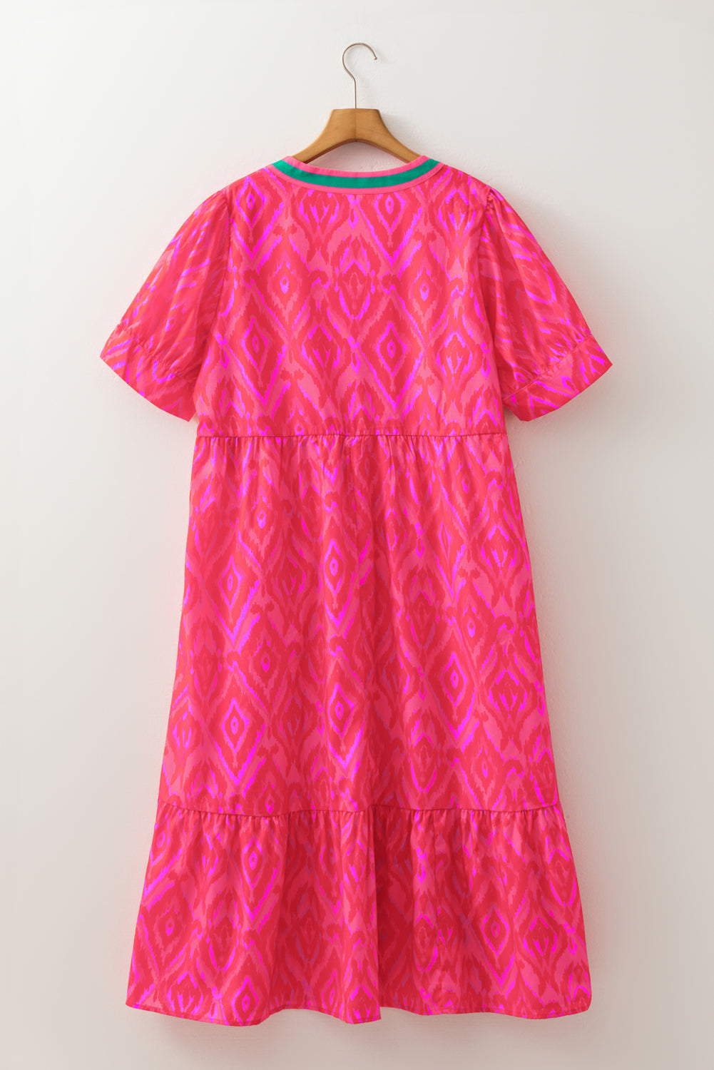 Watermelon Split Neckline Short Puff Sleeve Curvy Dress  (Warehouse Exclusive)