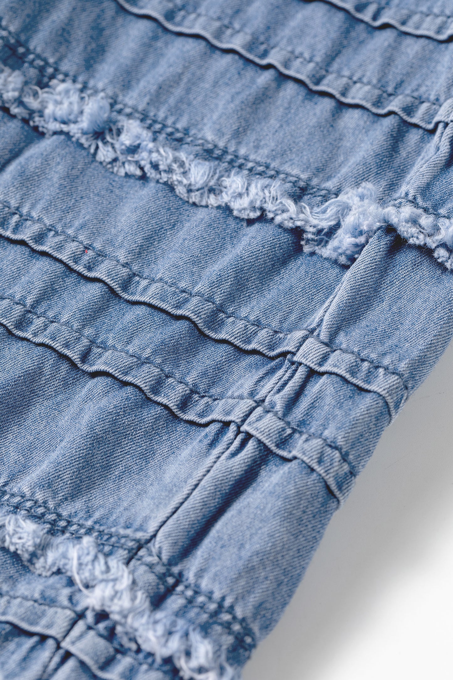 Curvy Blue Tiered Raw Edge Ruffled Plus Size Wide Leg Denim Pants
