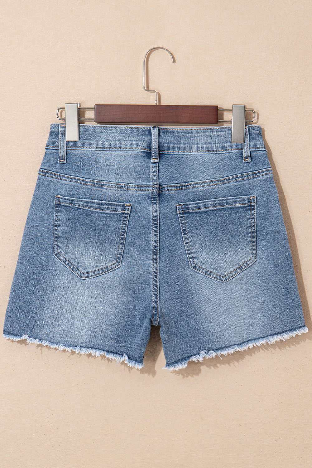 Pearl Beaded Medium Wash Denim Shorts