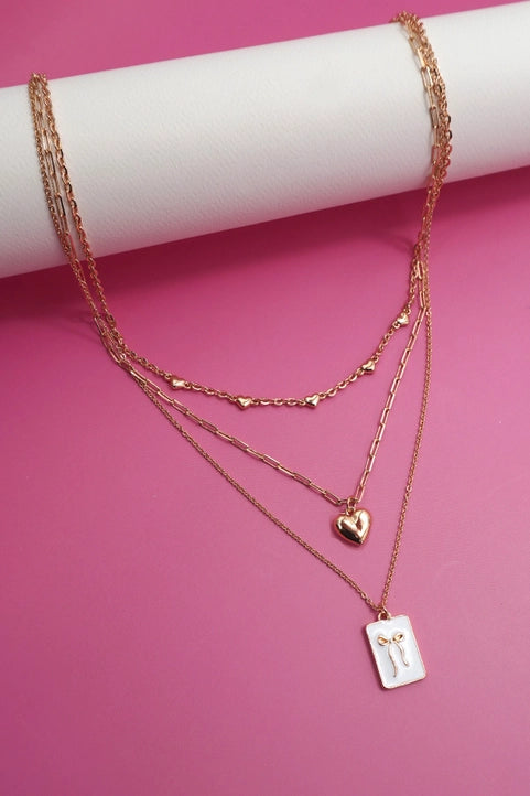 Modern Grace Square Bow Epoxy Charm layered necklace featuring a stylish layered design with a square bow epoxy charm.