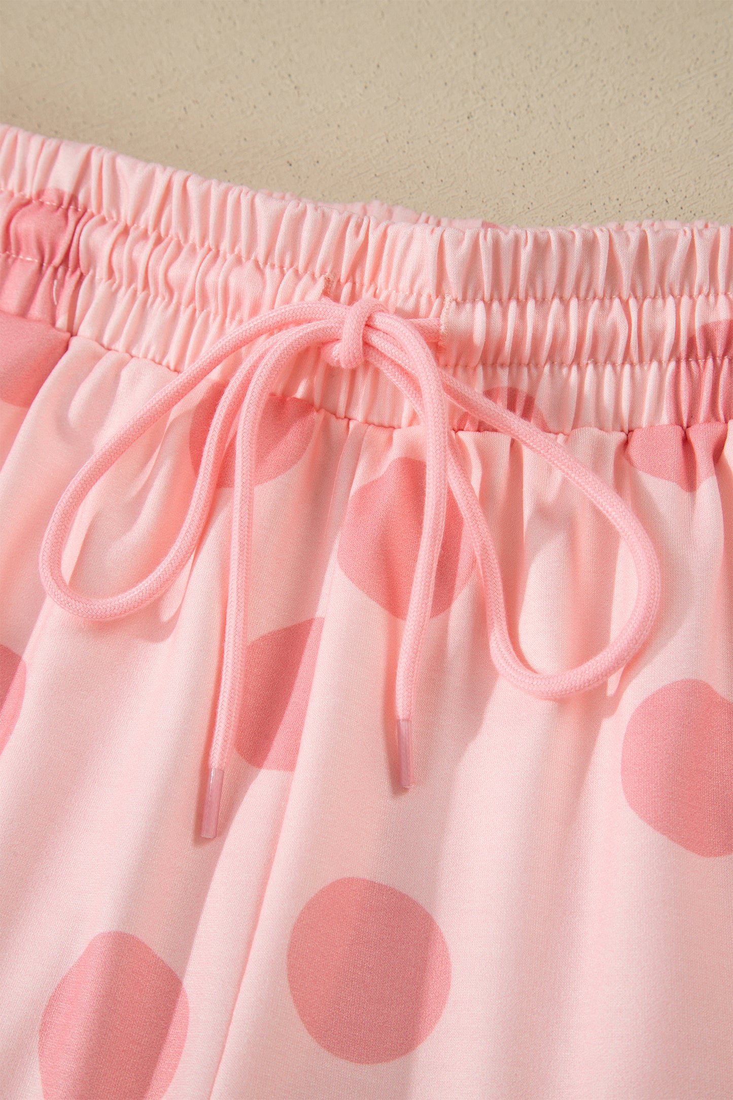 Polka Dot Print Loose Tee Drawstring Elastic Waist 2 Piece Short Set