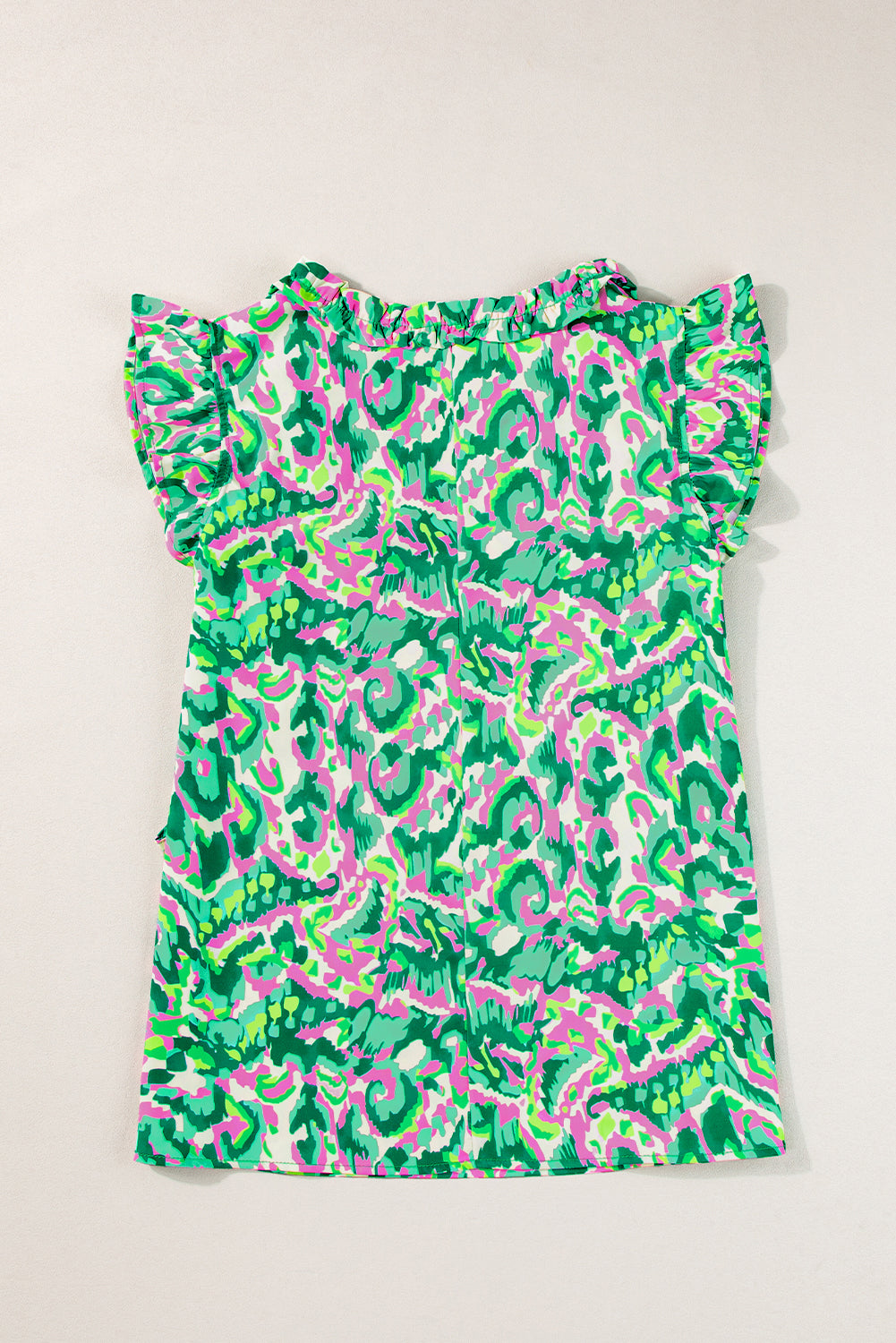 Green Abstract Split Neck Top