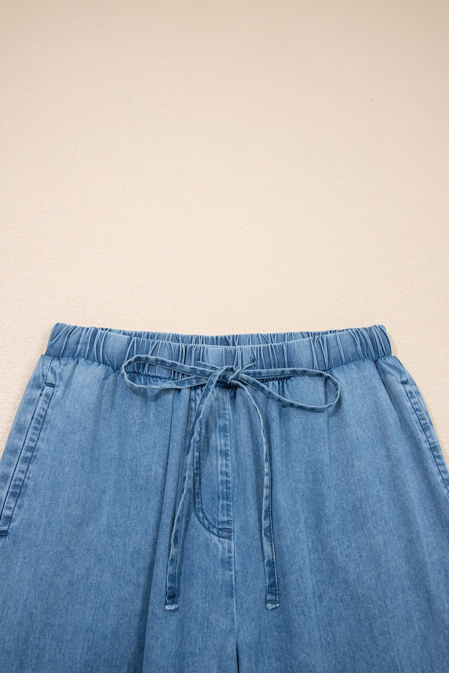Beau Blue Ruffled Hem Wide Leg Chambray Pants
