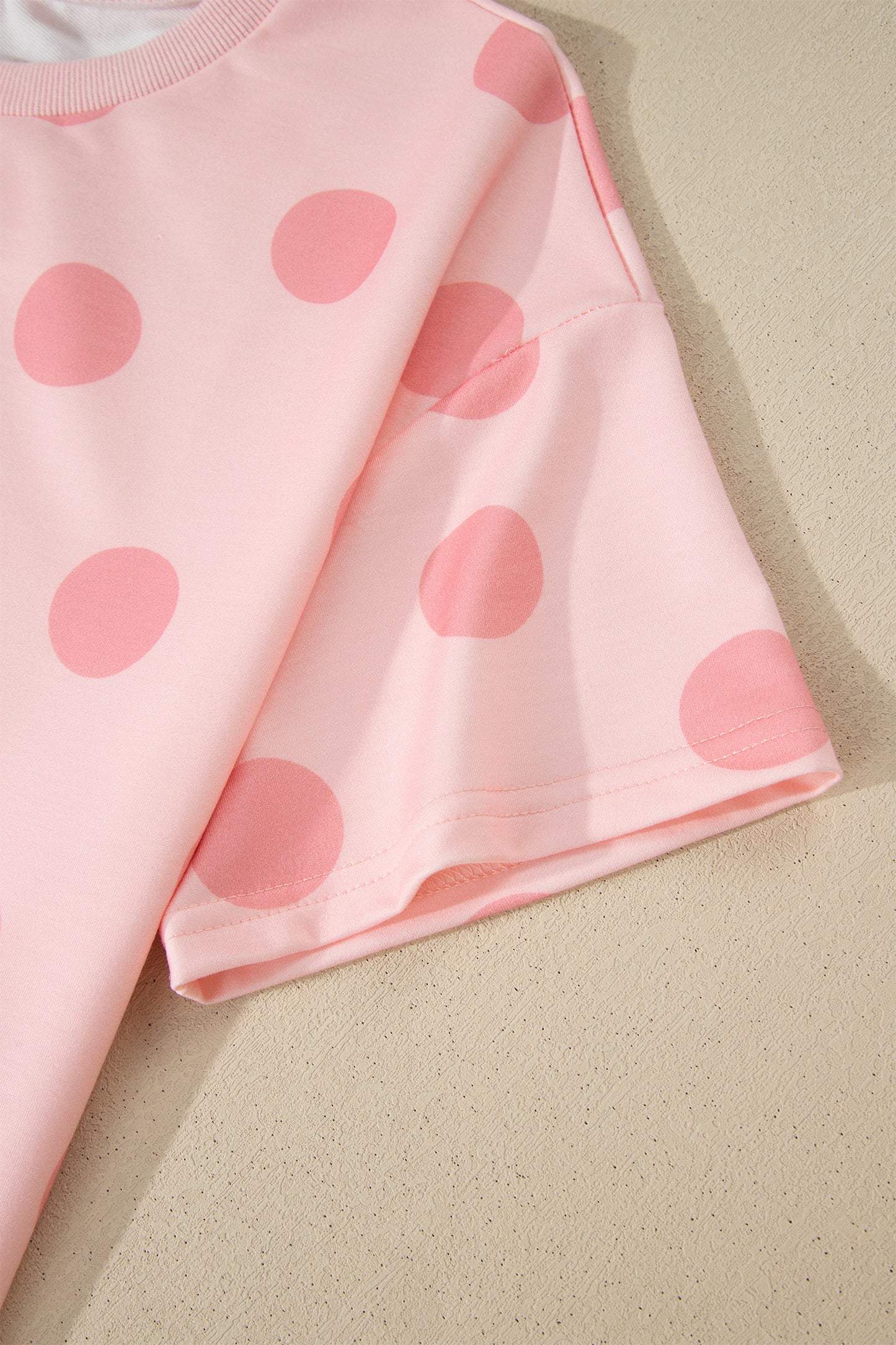 Polka Dot Print Loose Tee Drawstring Elastic Waist 2 Piece Short Set