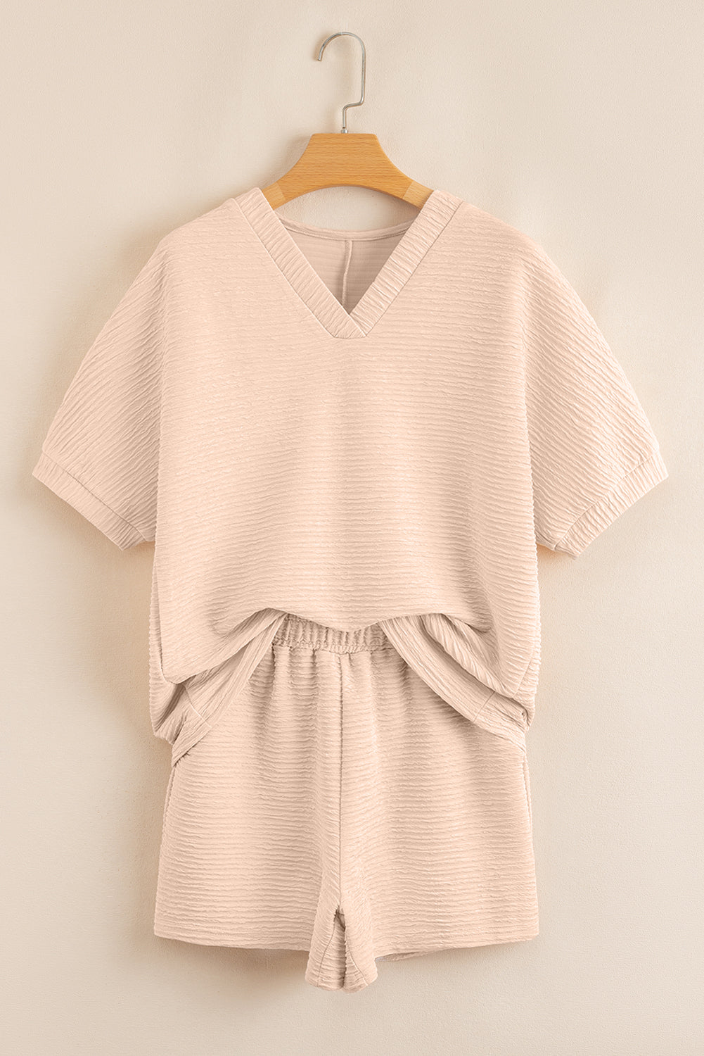 Apricot Textured V Neck T Shirt and Shorts Set (Warehouse Exclusives)