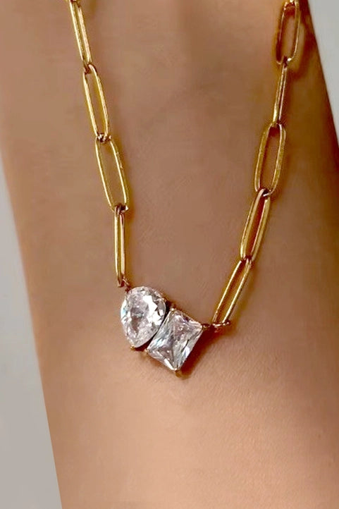 Gold 18K stainless steel rhinestone necklace with tarnish-free finish, featuring sparkling rhinestones, by JOSSLYN.
