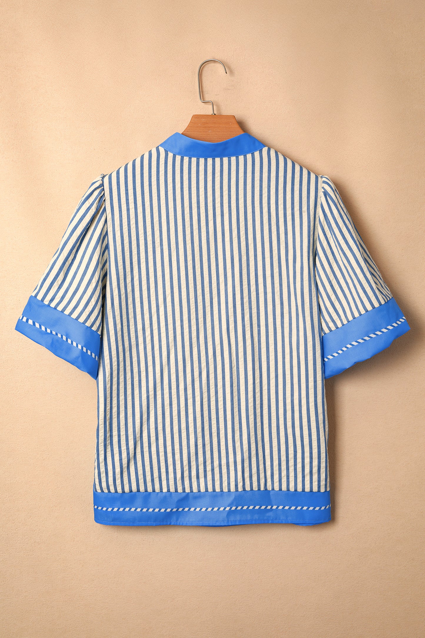 Blue Stripe Color Block Detail Top
