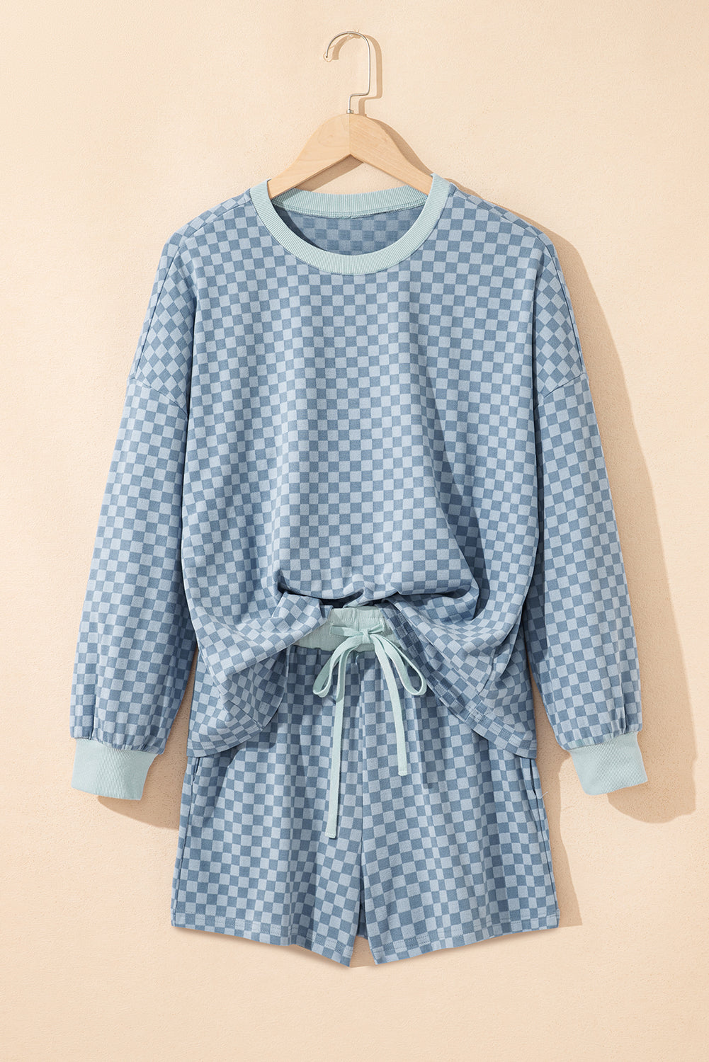 Blue Checkerboard Long Sleeve Pullover and Shorts Set (Warehouse Exclusive)