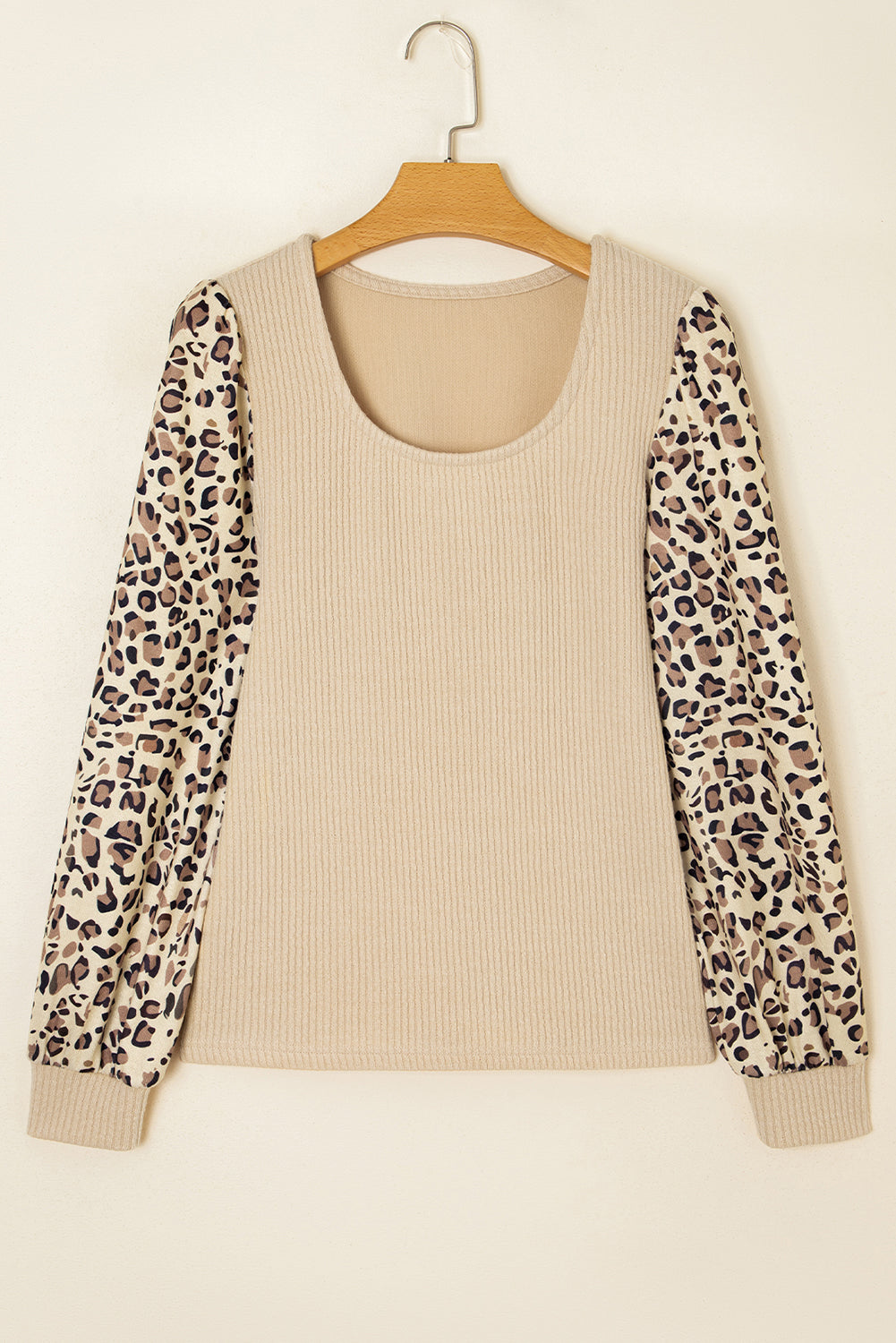 Leopard Sleeve Ribbed Knit U Neck Top (Warehouse Exclusives - Online only!)