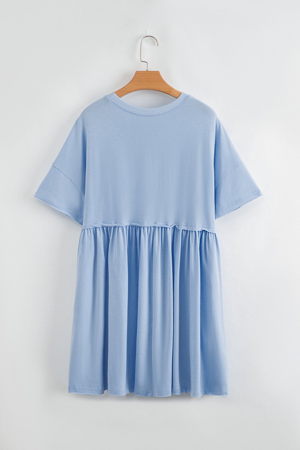 Sky Blue Solid Color Pocketed Raw Edge Babydoll Dress (Warehouse Exclusives)