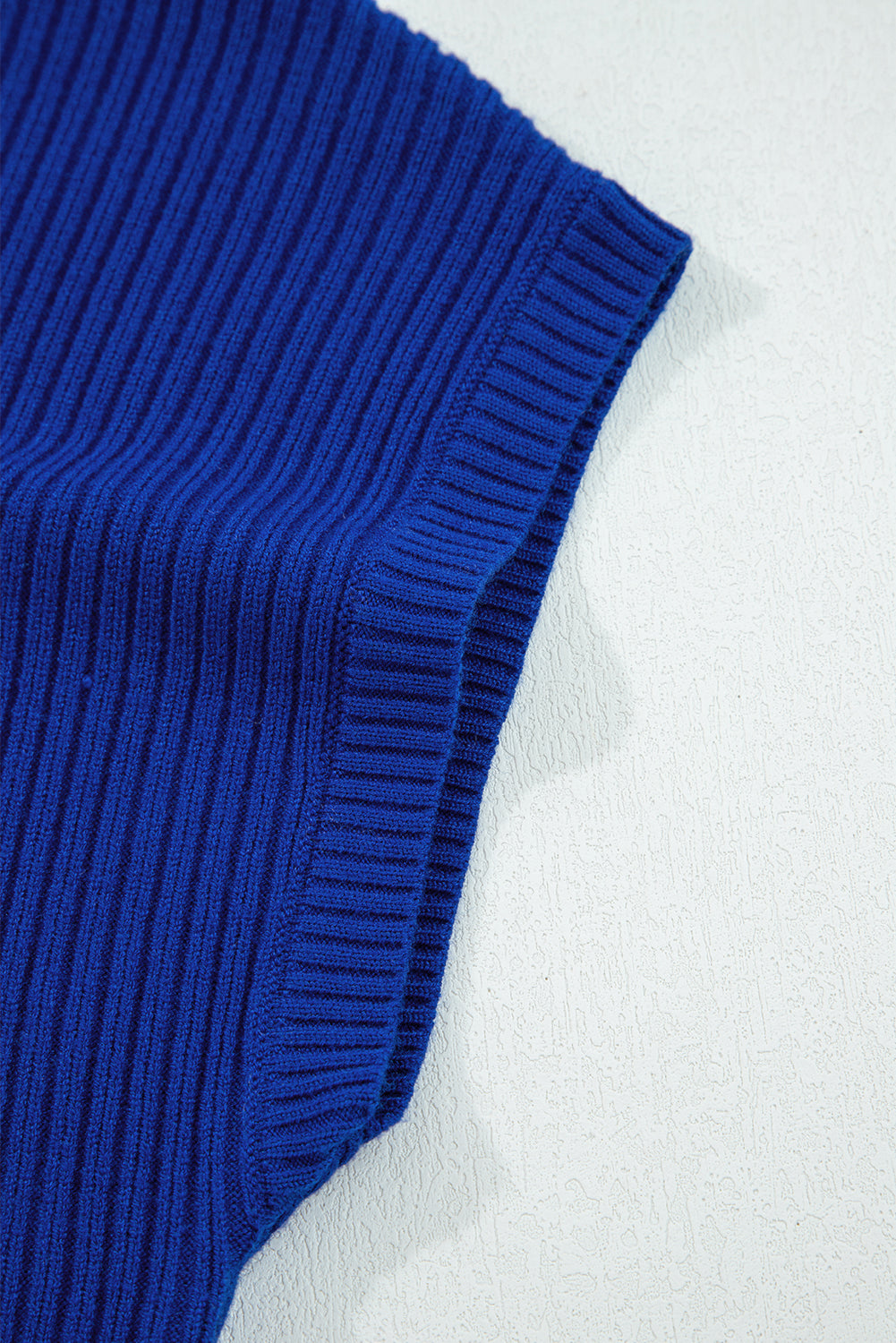 Dark Blue Pocket Ribbed Knit Short Sleeve Sweater Top (Warehouse Exclusives - Online only)