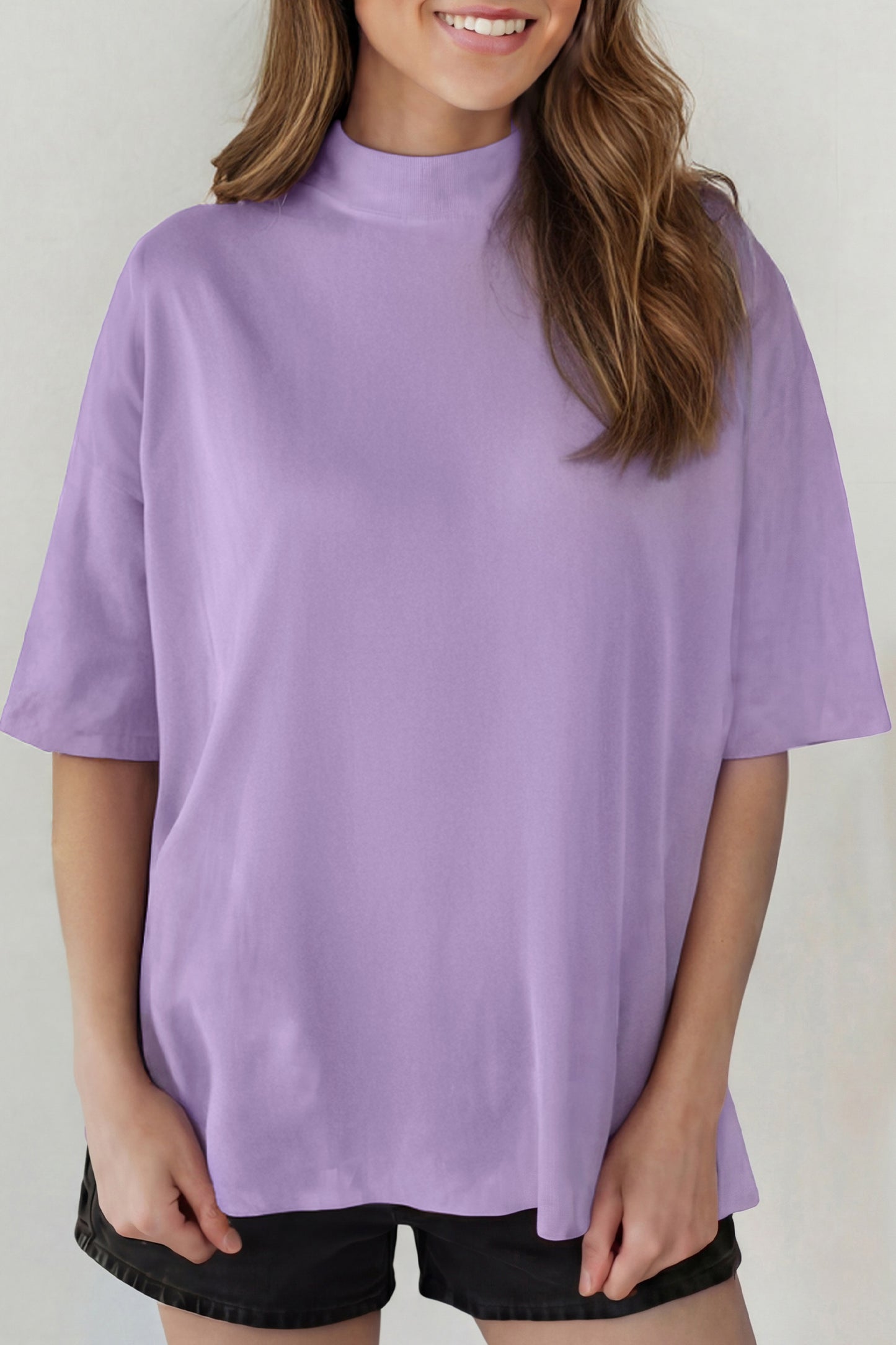 Solid Color High Neck Oversize Tee