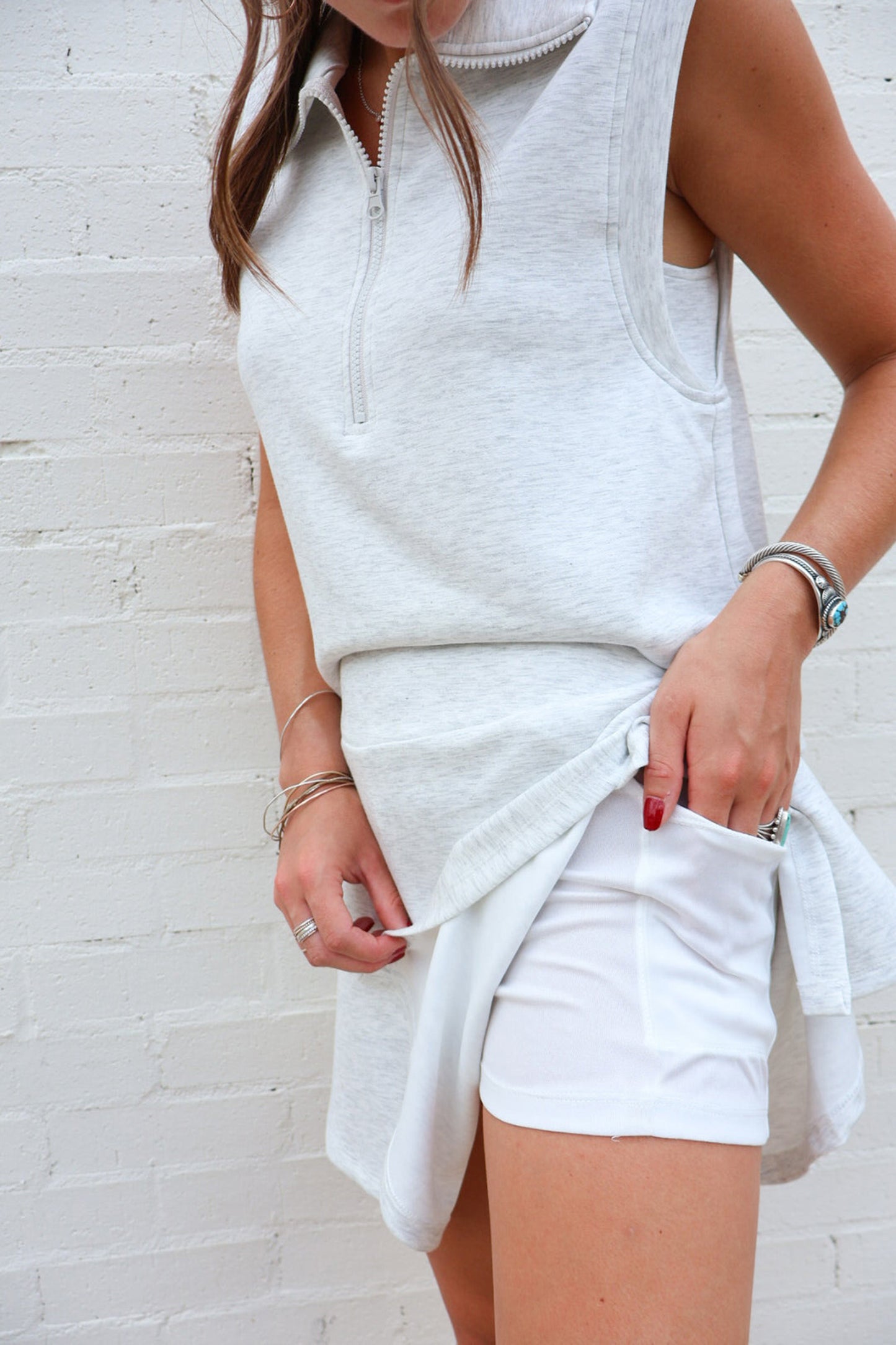 Pink Sleeveless Zipper Tank and Skort Set