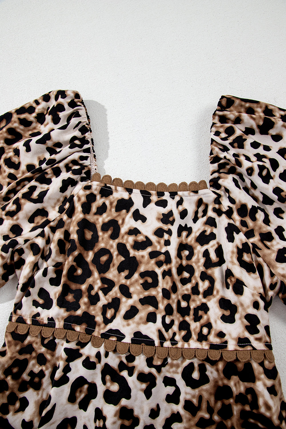Brown Leopard Print Bubble Sleeve Square Neck Maxi Dress (Warehouse Exclusive)