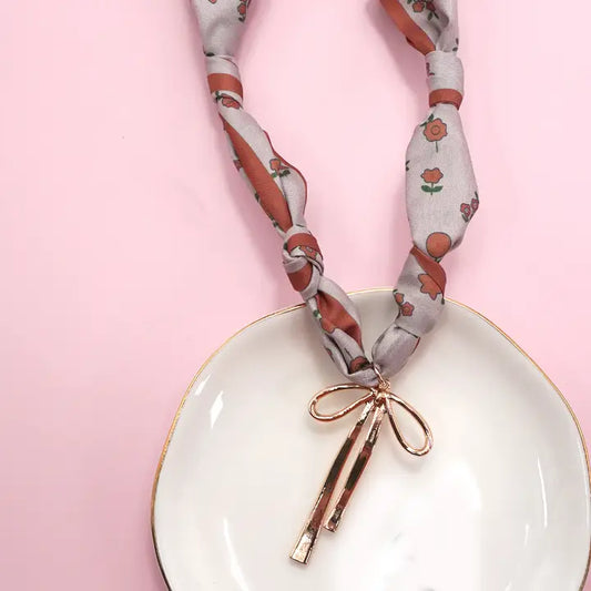 Fall Handmade Scarf Bow Charm Necklace