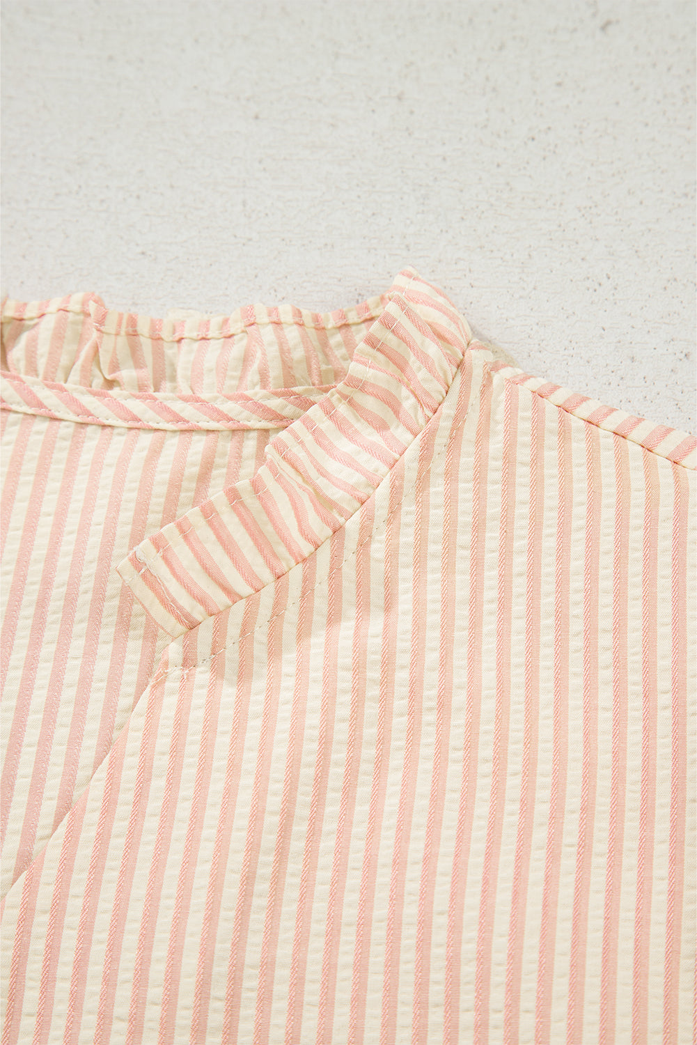 Stripe Bow Knot Cuff Pearl Embellished Puff Sleeve V Neck Blouse (Warehouse Exclusives - Online only!)