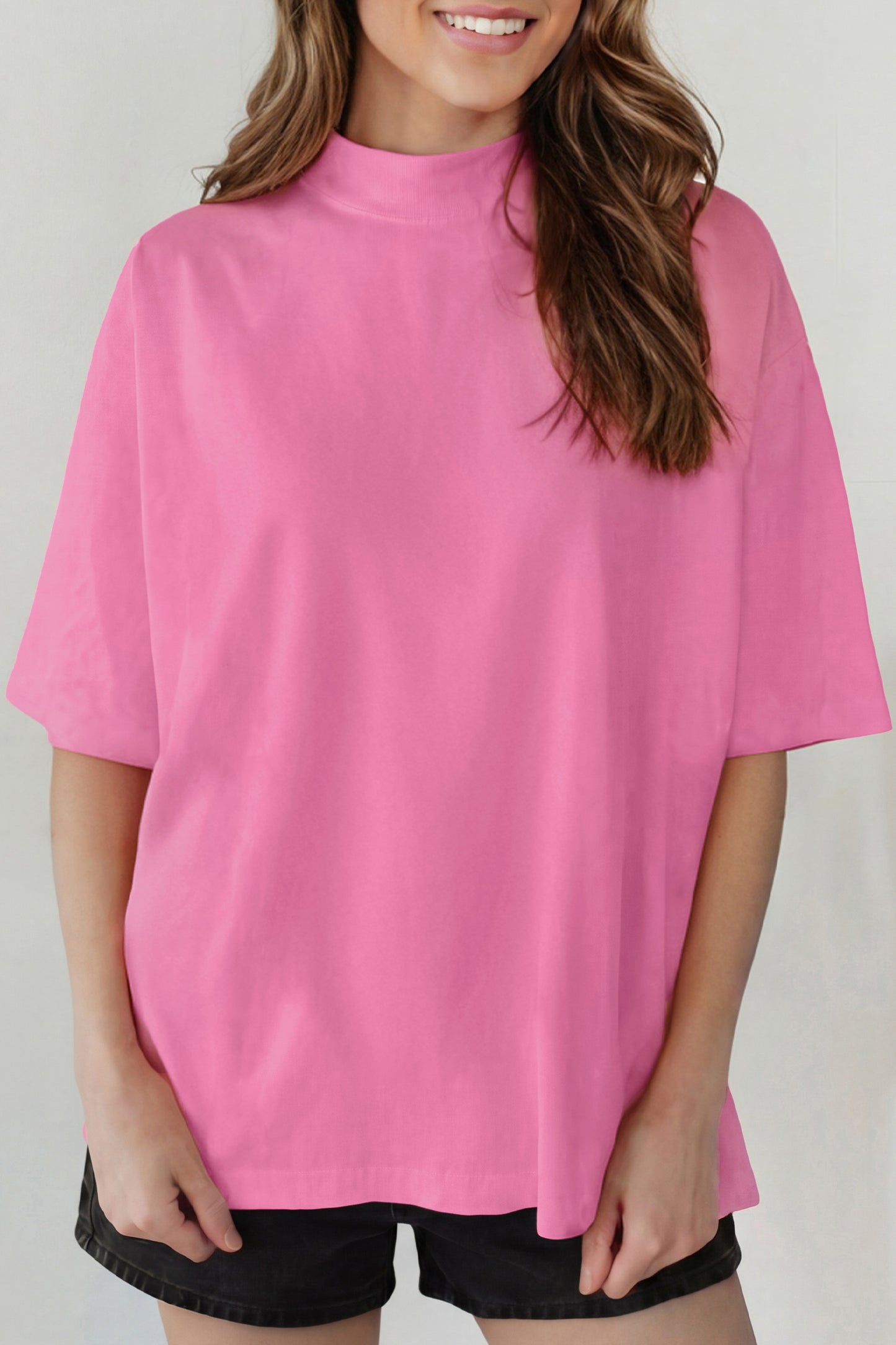 Solid Color High Neck Oversize Tee