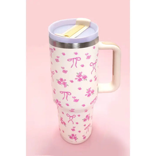 Pink Floral Bow 40oz Stainless Steel Tumbler