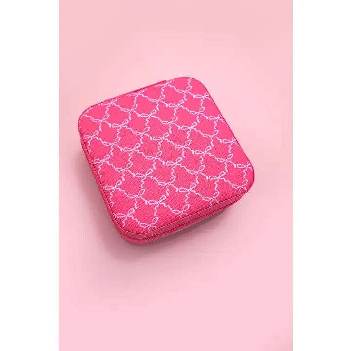 Fuchsia Bow Designed Jewelry Organizer Travel Box Case