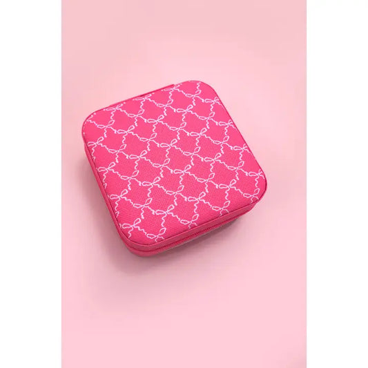 Fuchsia Bow Designed Jewelry Organizer Travel Box Case