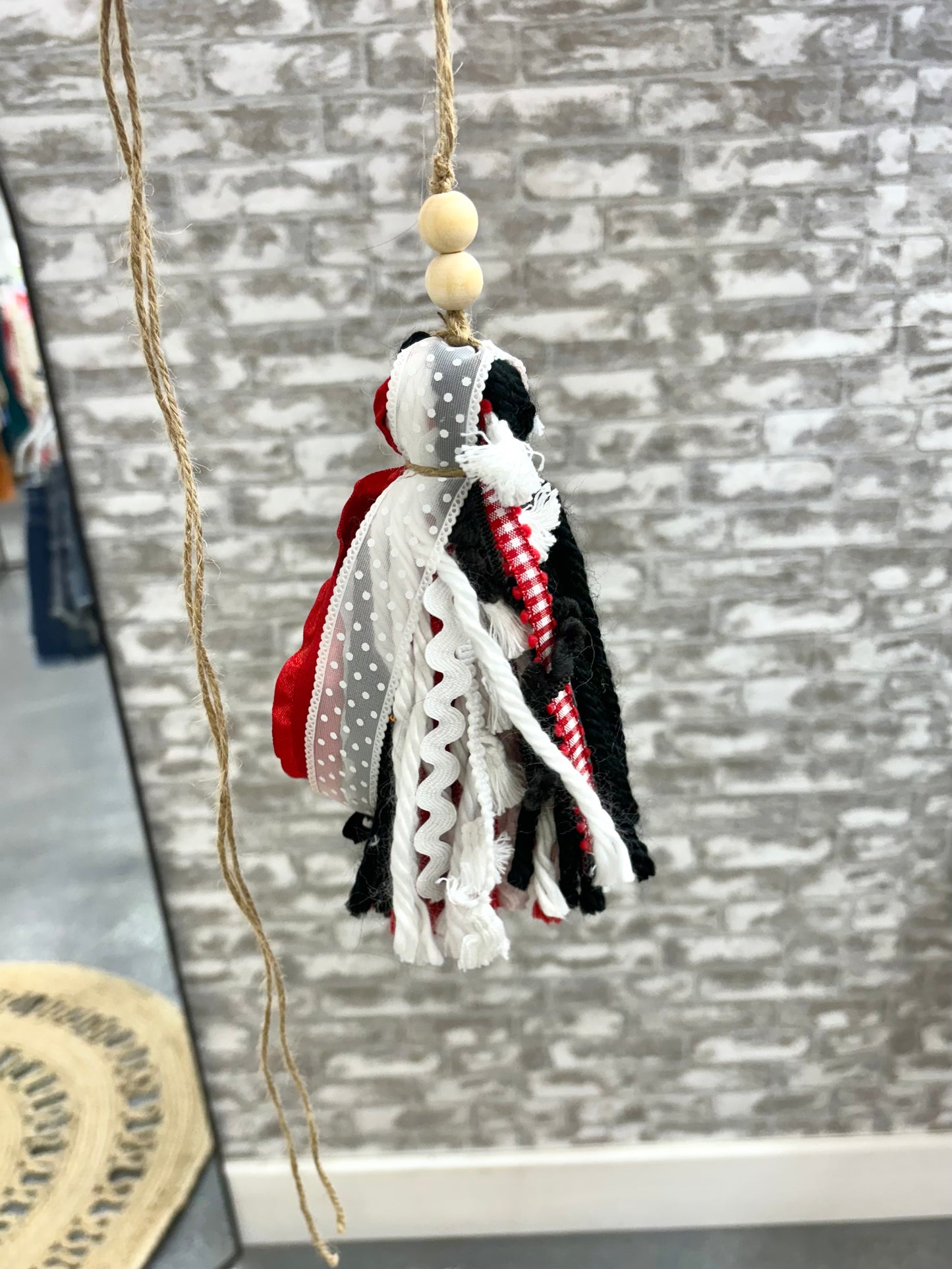 Handmade tan checkered Bible tassel accessory by Harper Grace Design, also suitable as a car charm or Bogg bag tassel.