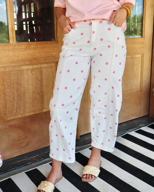 Tailored Seam Polka Dot Print Barrel Jeans