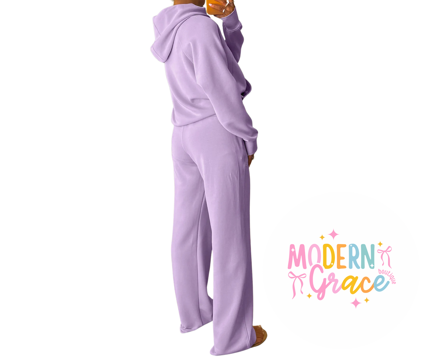 Lavender Half Zip Thumbhole Sleeve Hoodie Active Pants 2pcs Outfit