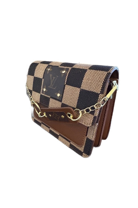 Upcycled LV Checker Chained Crossbody Bag (LV Logo is Authentic and has been repurposed onto a new bag)