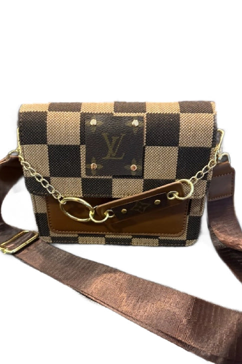 Upcycled LV Checker Chained Crossbody Bag (LV Logo is Authentic and has been repurposed onto a new bag)