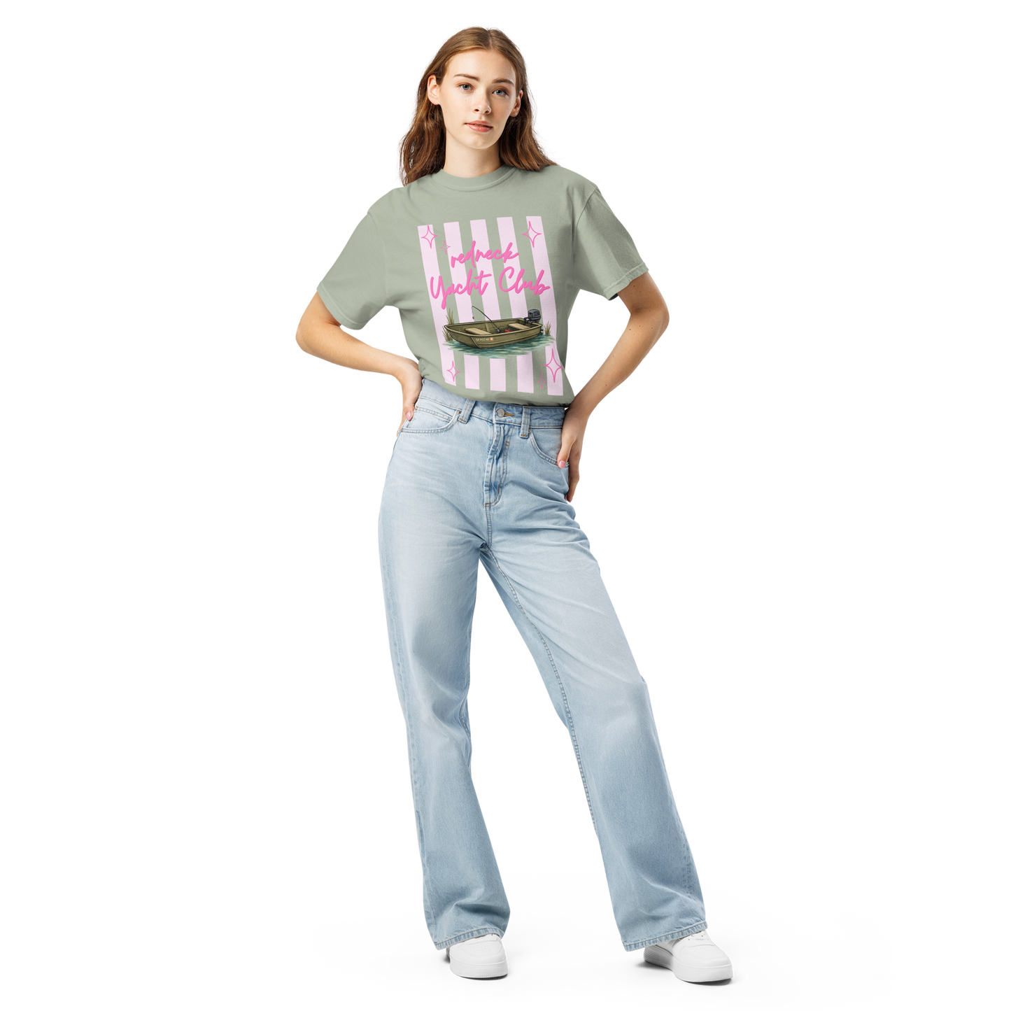 Redneck Yacht Club Pink Stripes - Unisex Garment-Dyed Heavyweight Comfort Colors T-Shirt