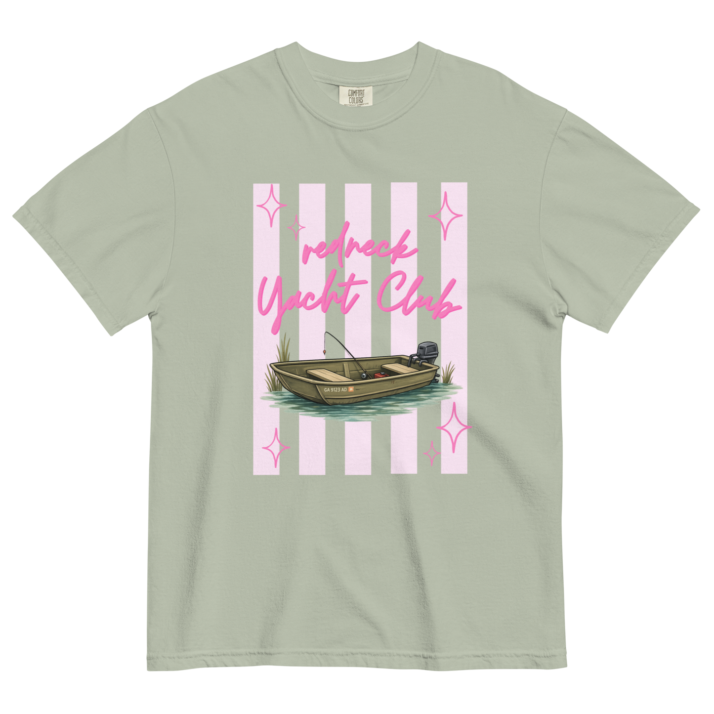 Redneck Yacht Club Pink Stripes - Unisex Garment-Dyed Heavyweight Comfort Colors T-Shirt