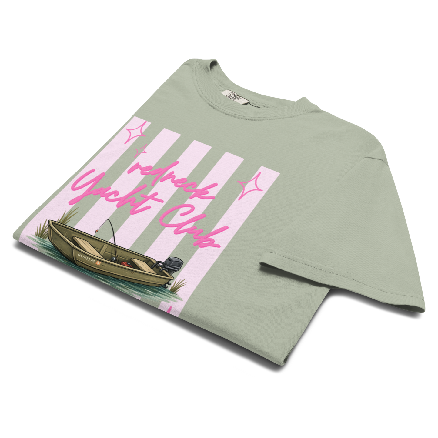 Redneck Yacht Club Pink Stripes - Unisex Garment-Dyed Heavyweight Comfort Colors T-Shirt