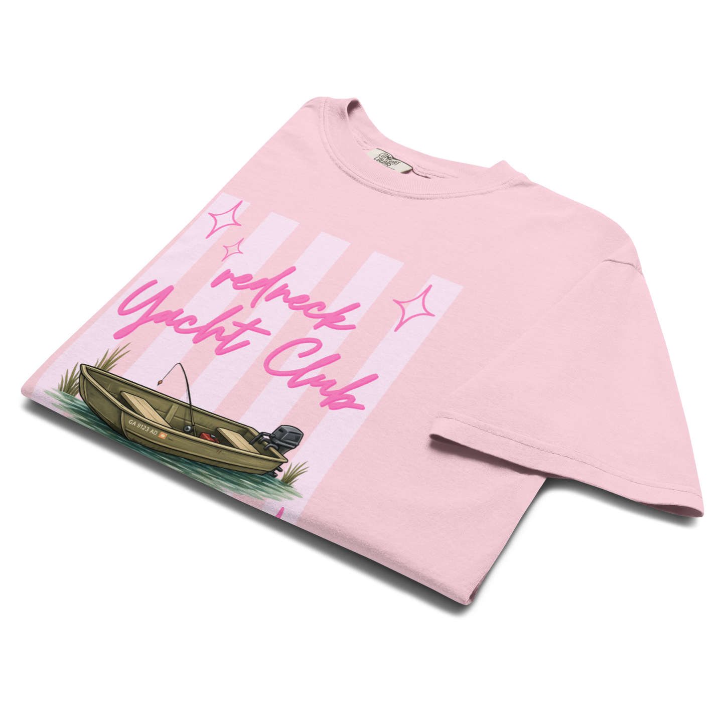 Redneck Yacht Club Pink Stripes - Unisex Garment-Dyed Heavyweight Comfort Colors T-Shirt