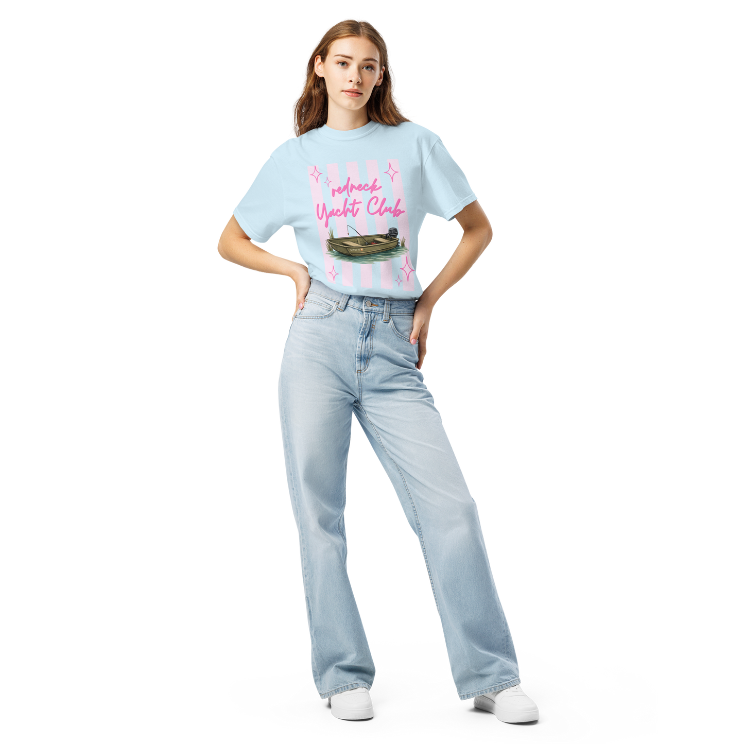 Redneck Yacht Club Pink Stripes - Unisex Garment-Dyed Heavyweight Comfort Colors T-Shirt