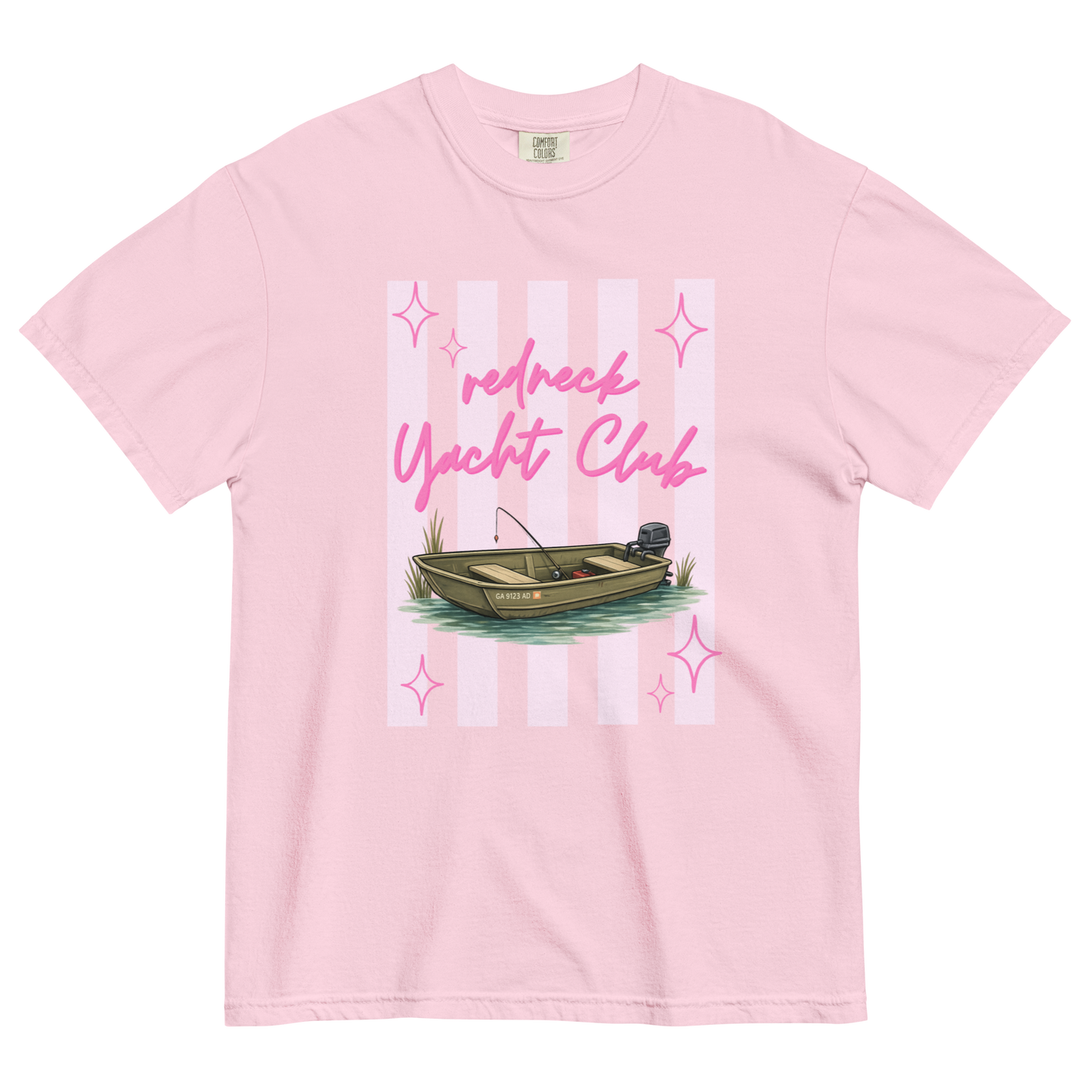 Redneck Yacht Club Pink Stripes - Unisex Garment-Dyed Heavyweight Comfort Colors T-Shirt