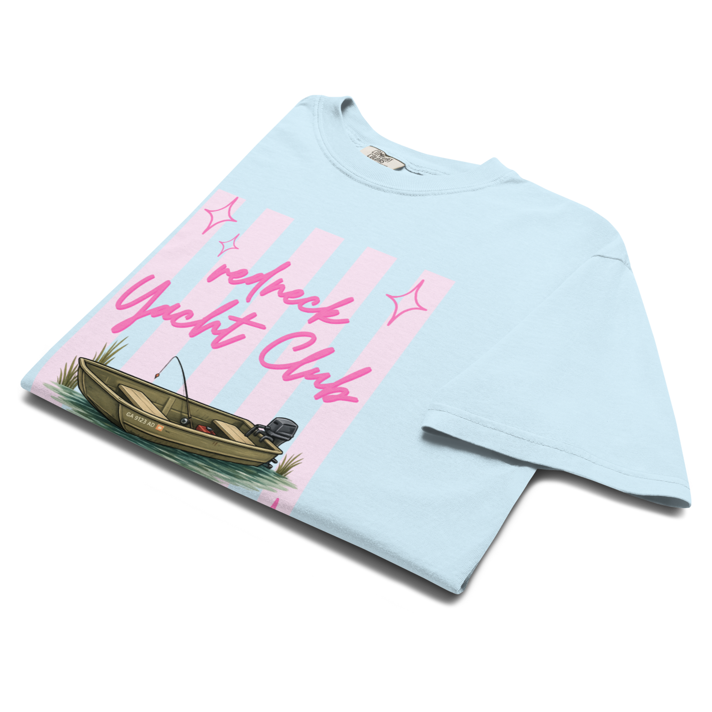 Redneck Yacht Club Pink Stripes - Unisex Garment-Dyed Heavyweight Comfort Colors T-Shirt