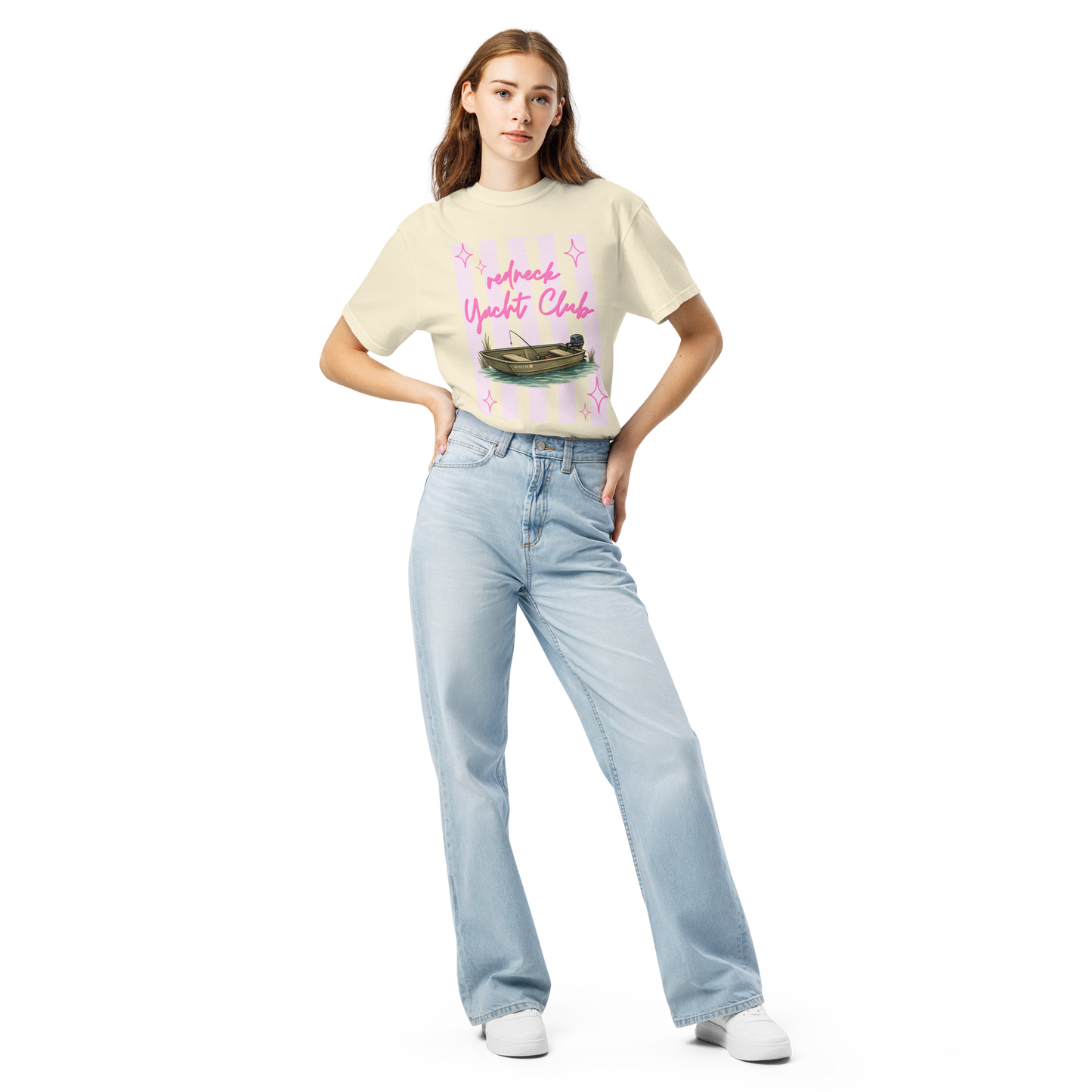 Redneck Yacht Club Pink Stripes - Unisex Garment-Dyed Heavyweight Comfort Colors T-Shirt