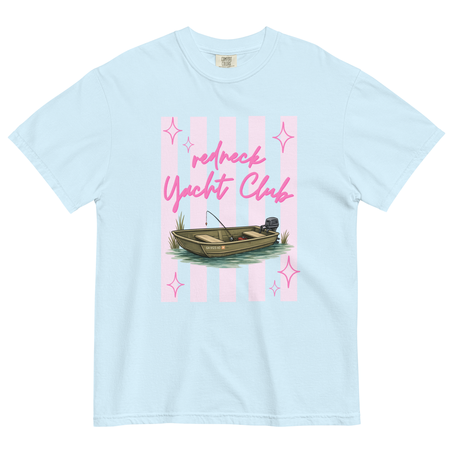 Redneck Yacht Club Pink Stripes - Unisex Garment-Dyed Heavyweight Comfort Colors T-Shirt