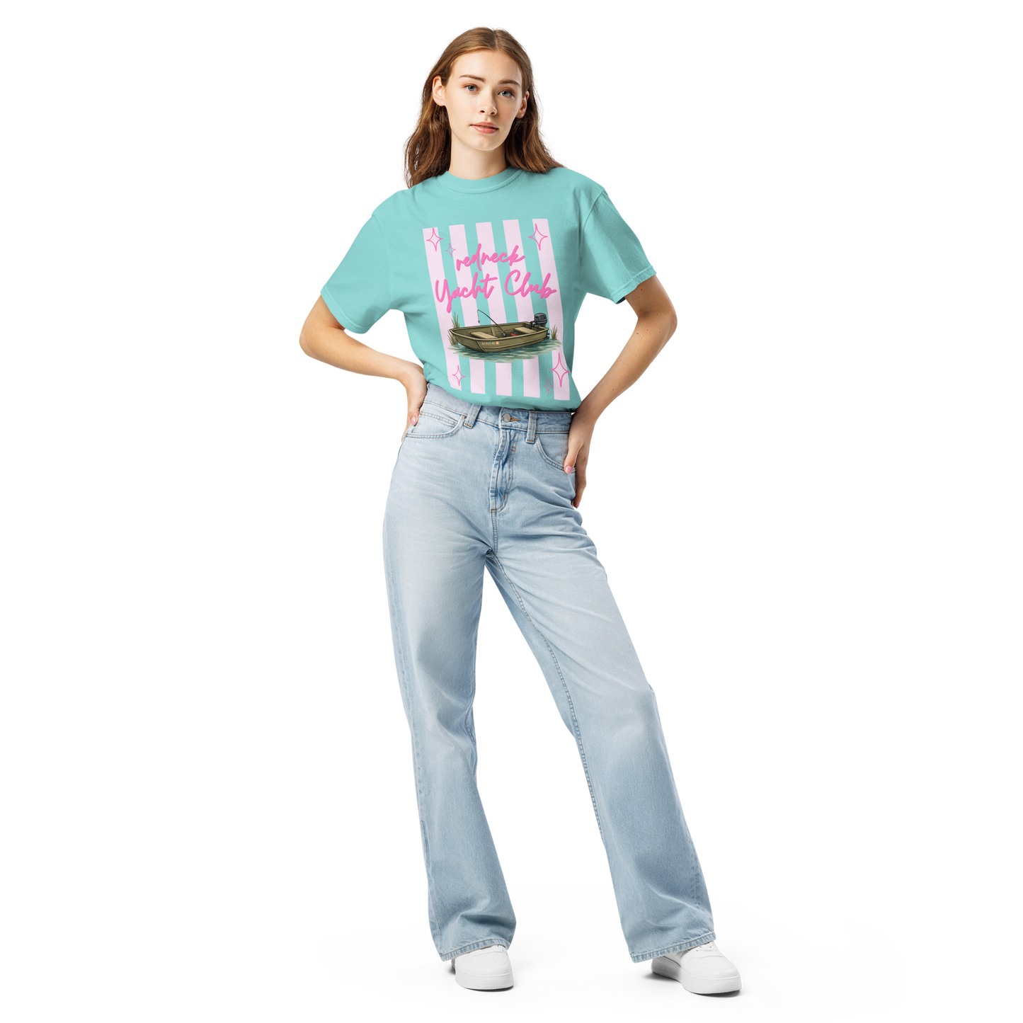 Redneck Yacht Club Pink Stripes - Unisex Garment-Dyed Heavyweight Comfort Colors T-Shirt
